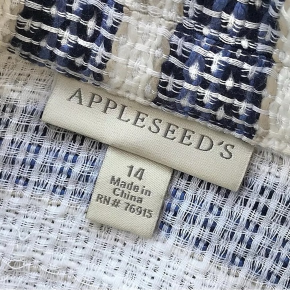 Appleseeds Tweed Knit Striped Buttoned Jacket Ivory White Navy Blue Size 14 - Picture 5 of 6